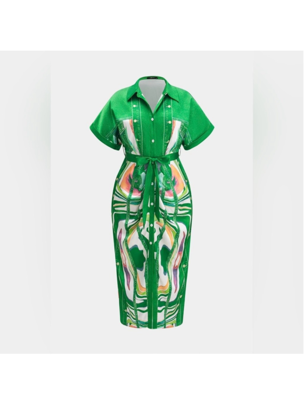 Micas satin Green Patterned Women's Dress 2XL CC12-11